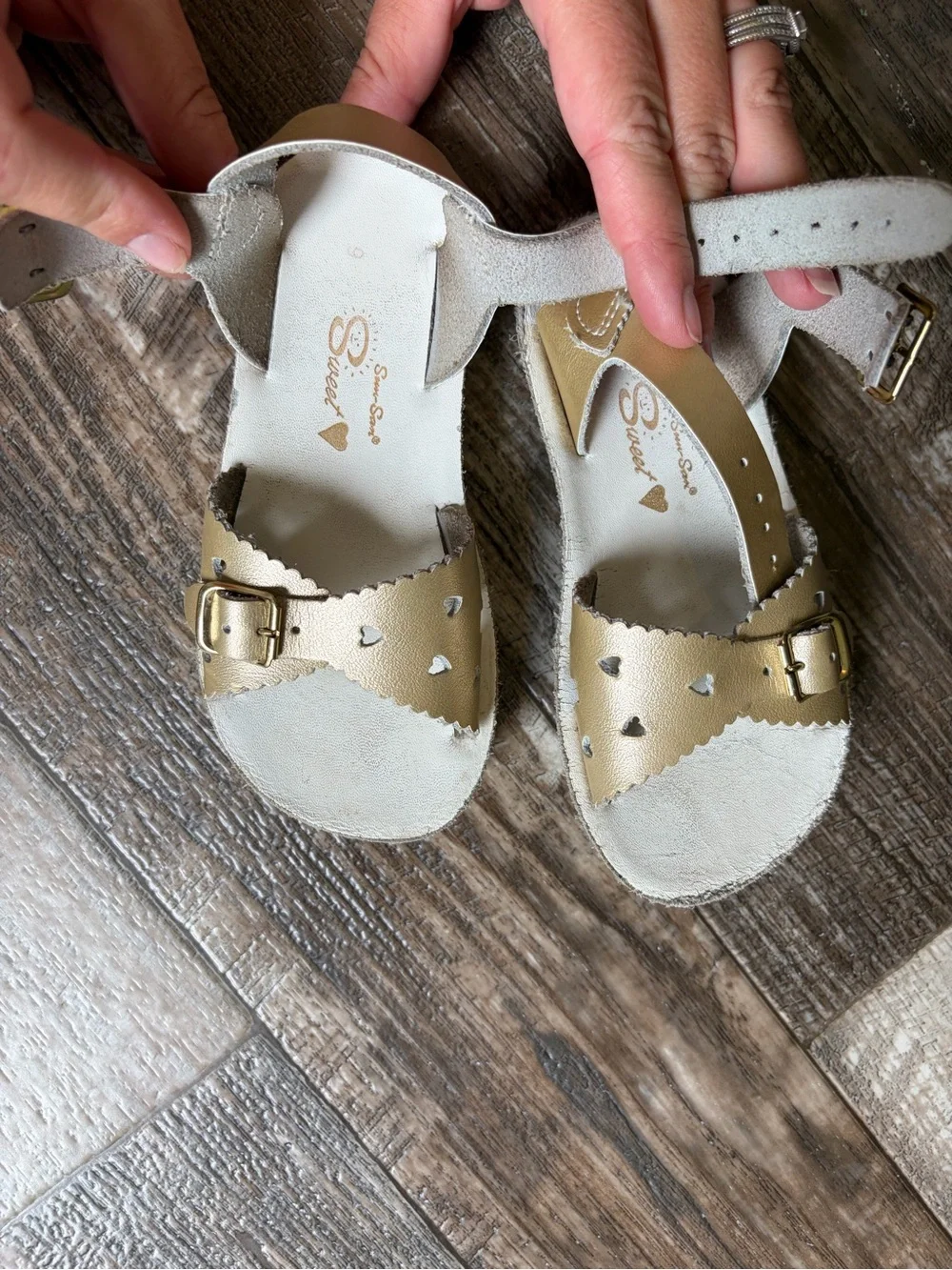 Kids Metallic Gold Heart Sandals - Adjustable Buckle